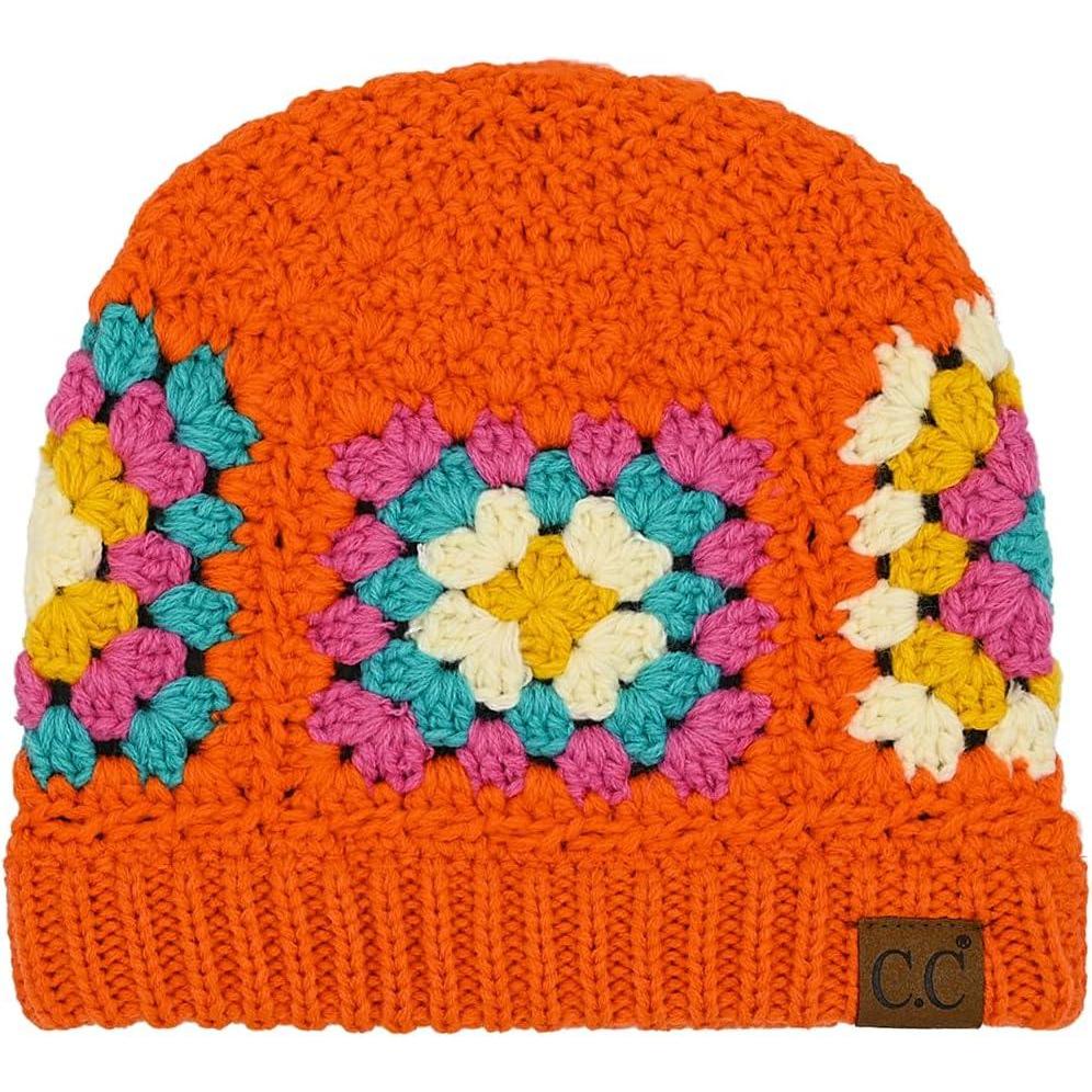 imageCC Multi Color Crochet Beanie ampamp Headwrap for Women Unisex  Stretchable Soft Warm Knit Winter Skully HatOrange