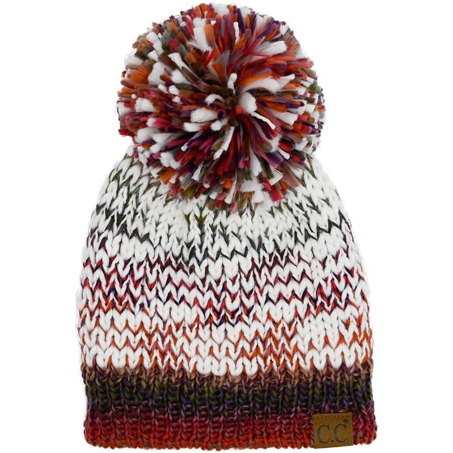 imageCC Multi Color Yarn Pom Beanie for Women Unisex  Acrylic Stretchable Soft Warm Knit Winter Skully Hat with Yarn PomRust Mix