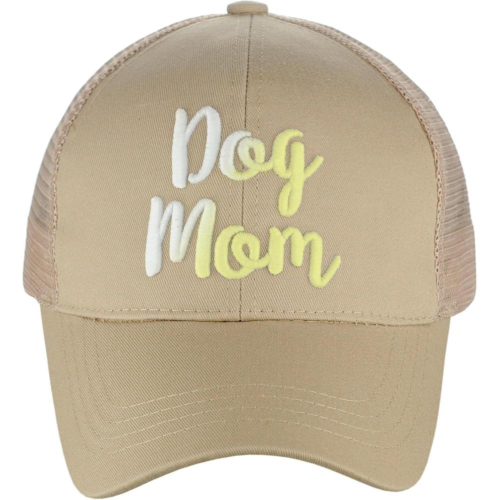 imageCC Ponycap Color Changing 3D Embroidered Quote Adjustable Trucker Baseball CapDog Mom  Khaki