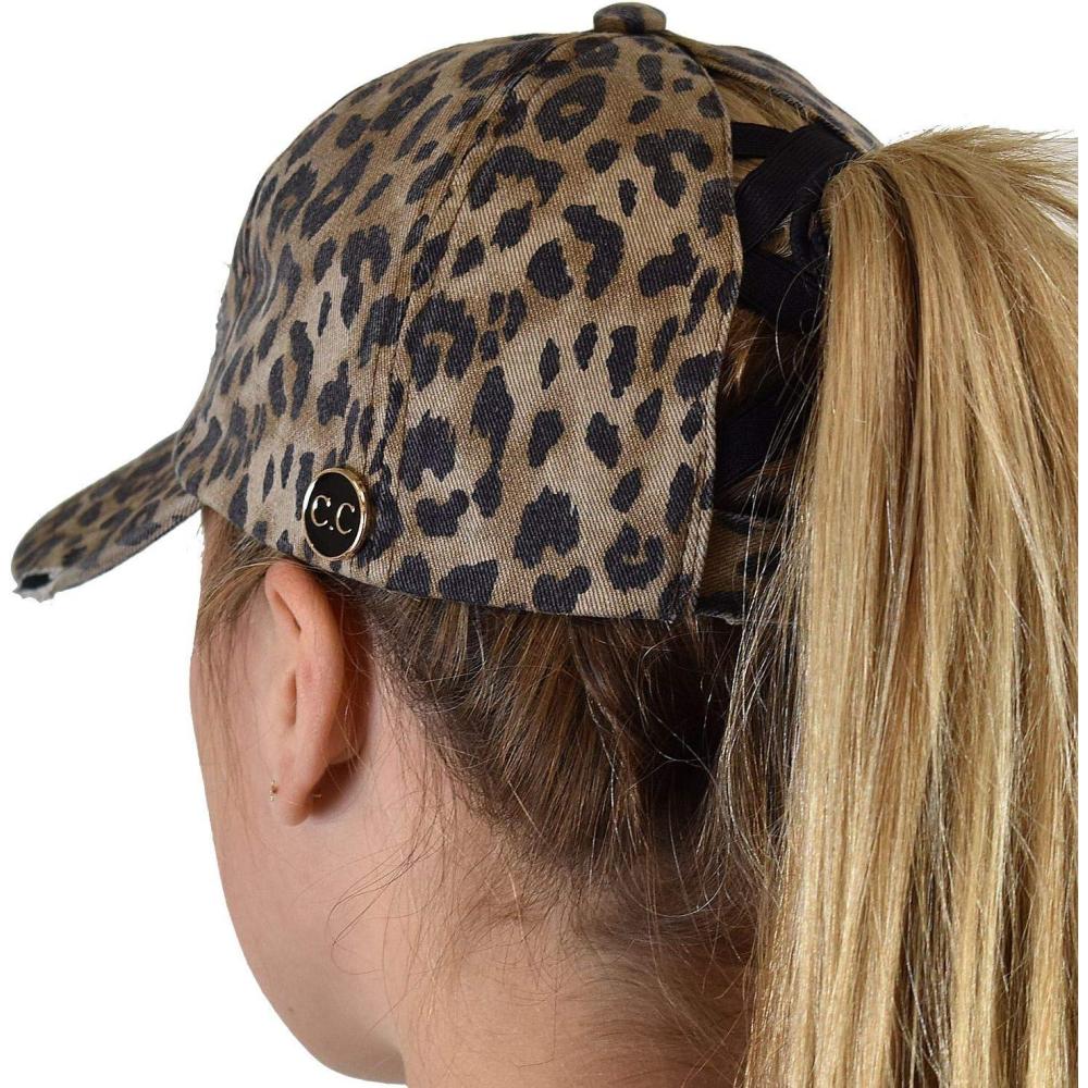 imageCC Ponycap Criss Cross Messy Bun Side Button for Mask Adjustable Baseball CapBaby Leopard