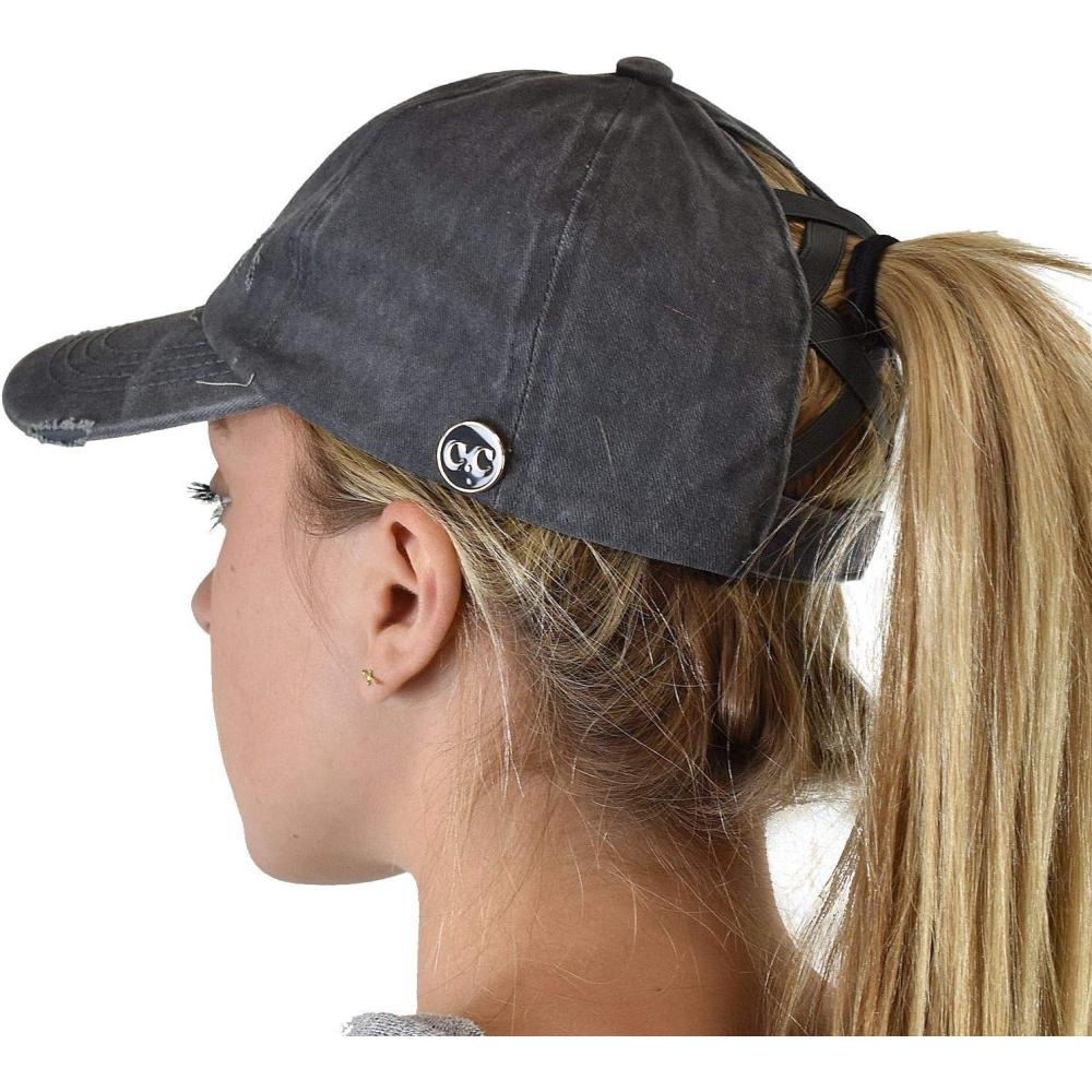 imageCC Ponycap Criss Cross Messy Bun Side Button for Mask Adjustable Baseball CapCharcoal