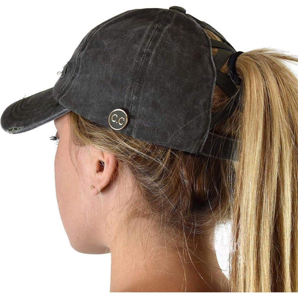 imageCC Ponycap Criss Cross Messy Bun Side Button for Mask Adjustable Baseball CapDark Olive