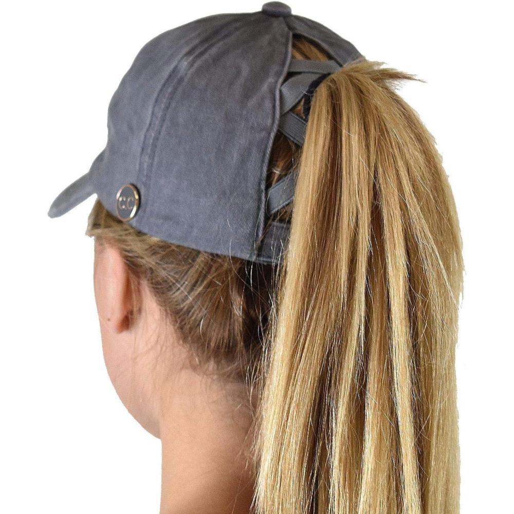 imageCC Ponycap Criss Cross Messy Bun Side Button for Mask Adjustable Baseball CapGray