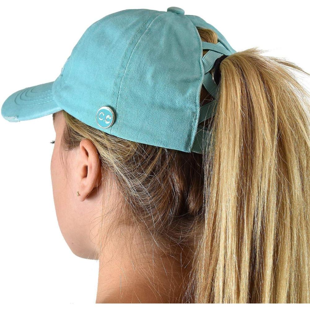 imageCC Ponycap Criss Cross Messy Bun Side Button for Mask Adjustable Baseball CapMint