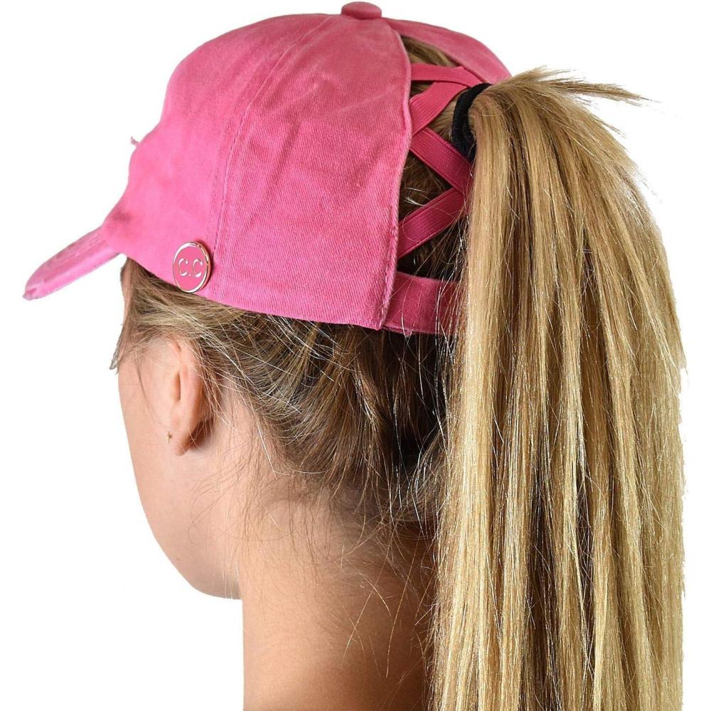 imageCC Ponycap Criss Cross Messy Bun Side Button for Mask Adjustable Baseball CapPink