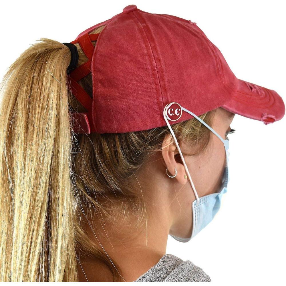 imageCC Ponycap Criss Cross Messy Bun Side Button for Mask Adjustable Baseball CapRed