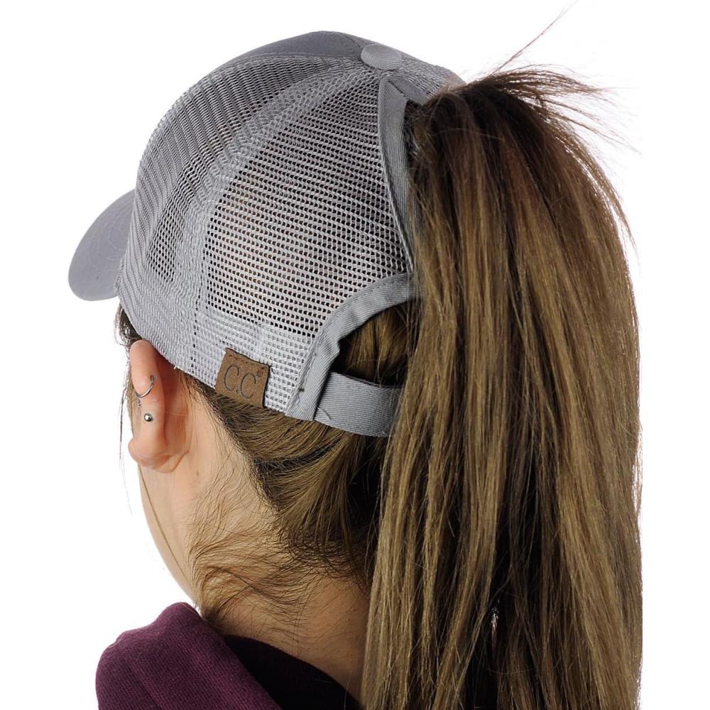 imageCC Ponycap Messy High Bun Ponytail Adjustable Mesh Trucker Baseball Cap Hat Gray