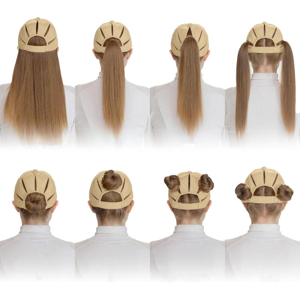 imageCC Ponycap Messy High Bun Ponytail Adjustable Trucker Baseball Cap HatBeige