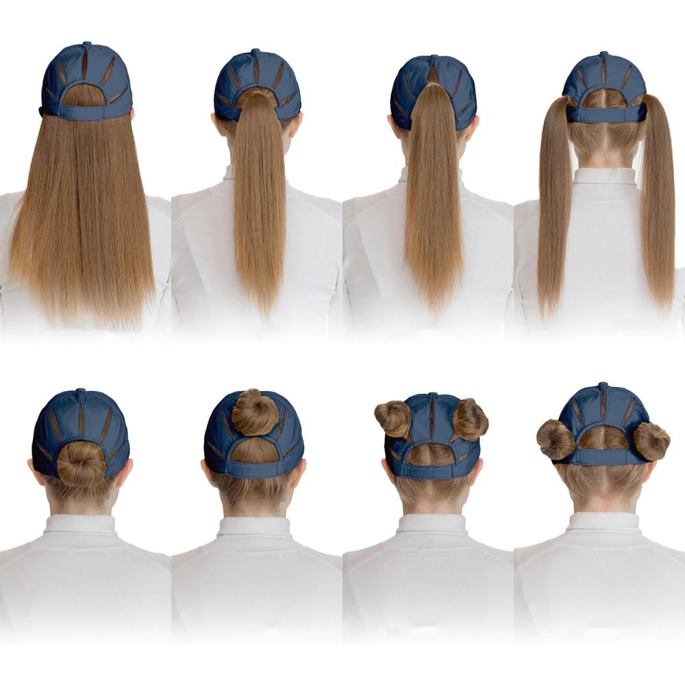imageCC Ponycap Messy High Bun Ponytail Adjustable Trucker Baseball Cap HatNavy