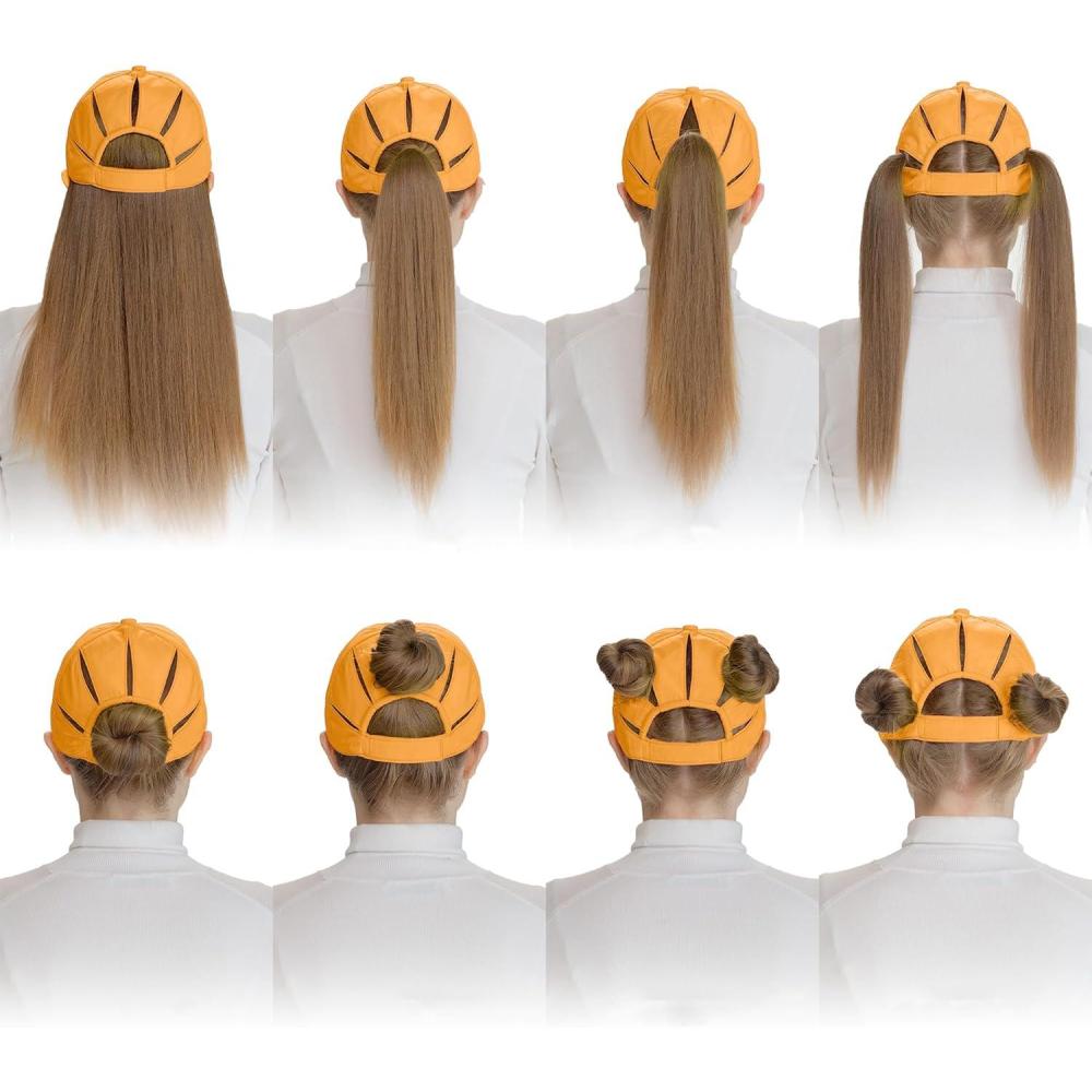imageCC Ponycap Messy High Bun Ponytail Adjustable Trucker Baseball Cap HatOrange
