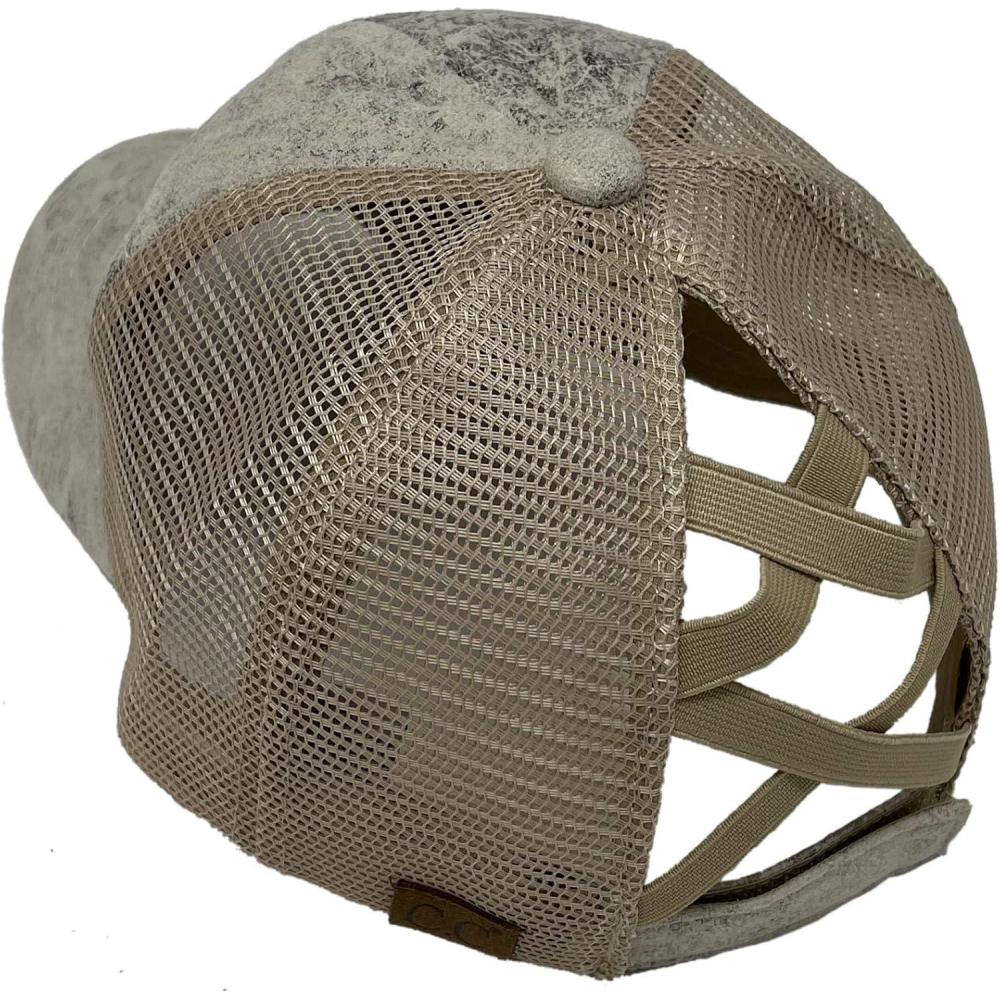 imageCC Ponytail Criss Cross Messy Buns Ponycaps Baseball Cap Dad Trucker Mesh Hat Faux Leather Beige