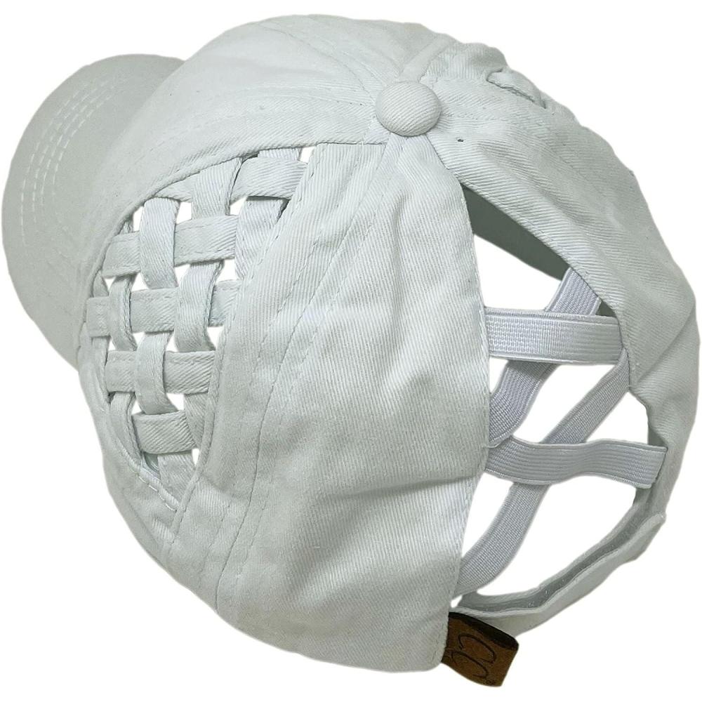 imageCC Ponytail Criss Cross Messy Buns Ponycaps Baseball Cap Dad Trucker Mesh Hat Solid Basket Weave White