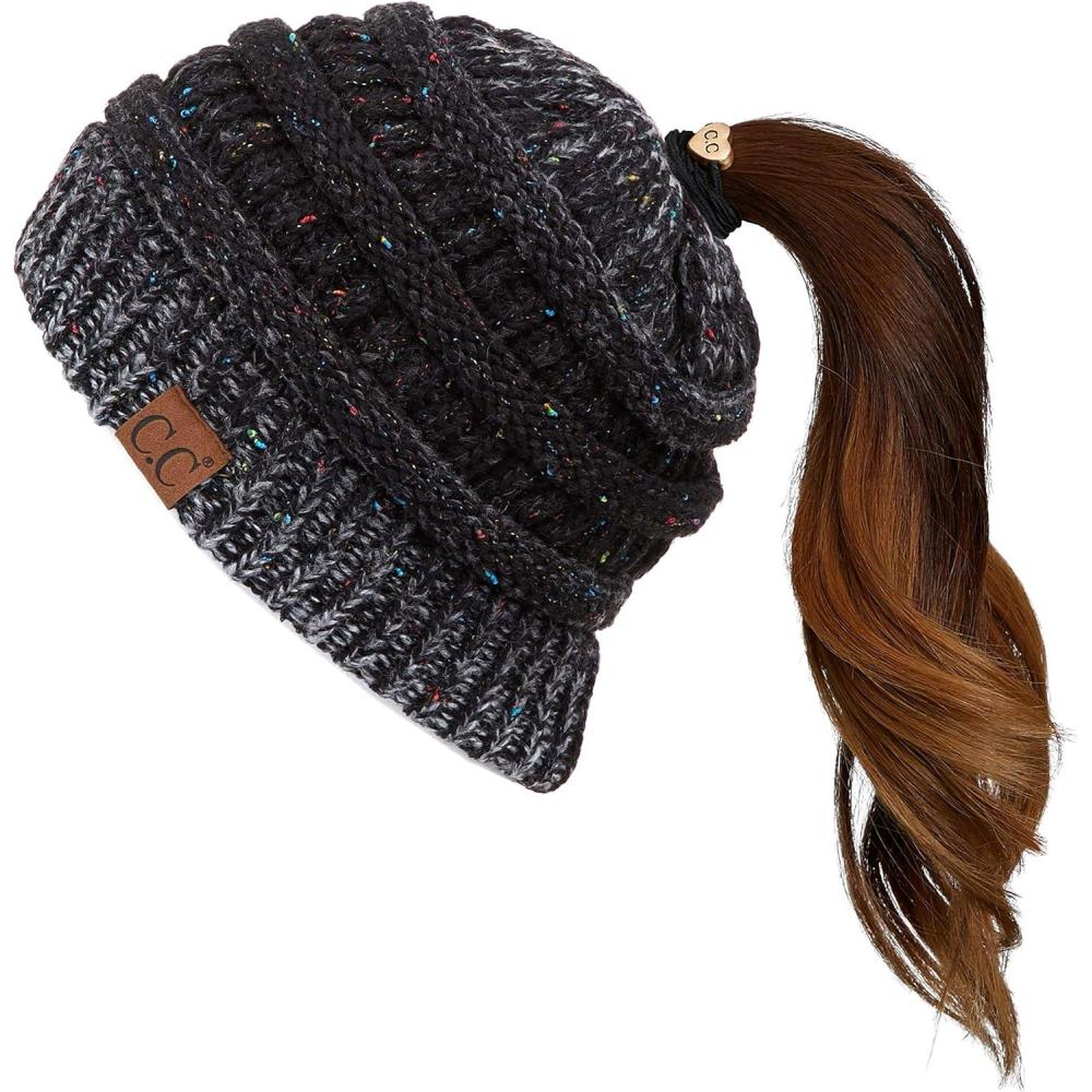 imageCC Ribbed Confetti Knit Beanie Tail Hat for Adult MB33Black Ombre