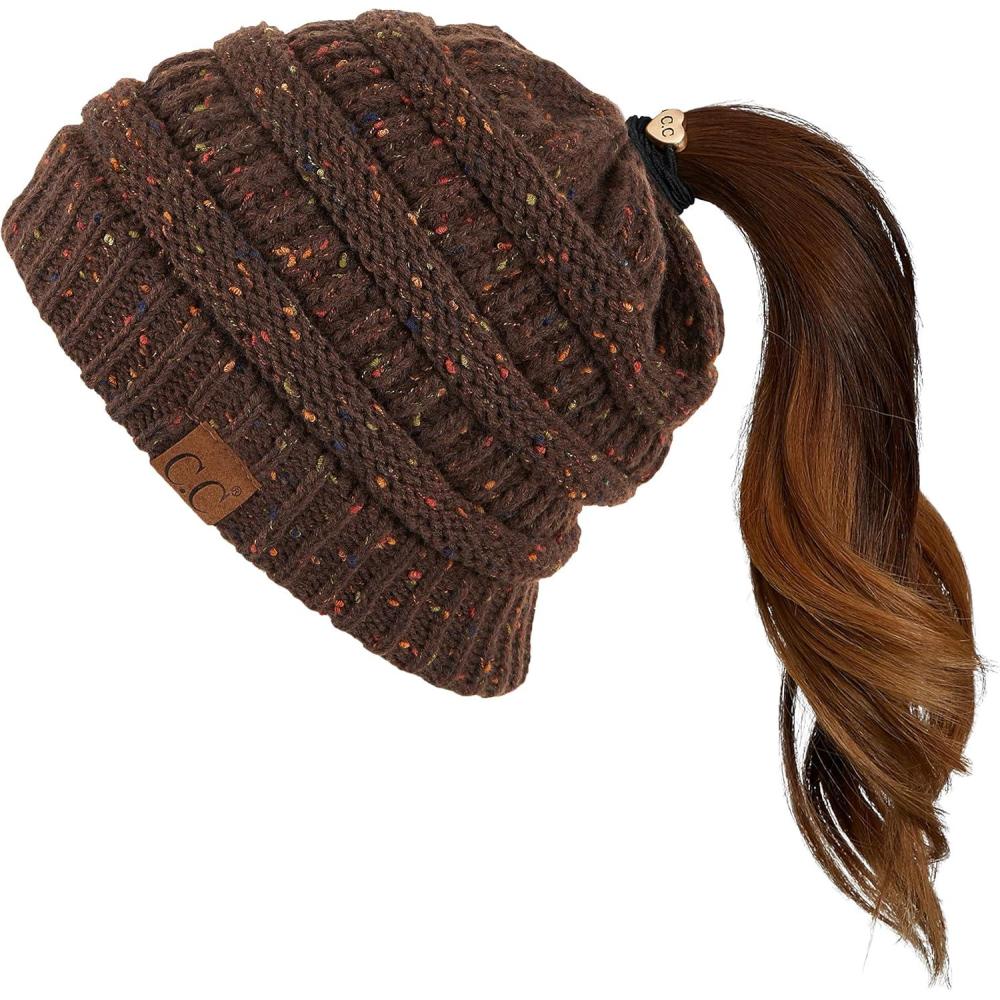 imageCC Ribbed Confetti Knit Beanie Tail Hat for Adult MB33Brown