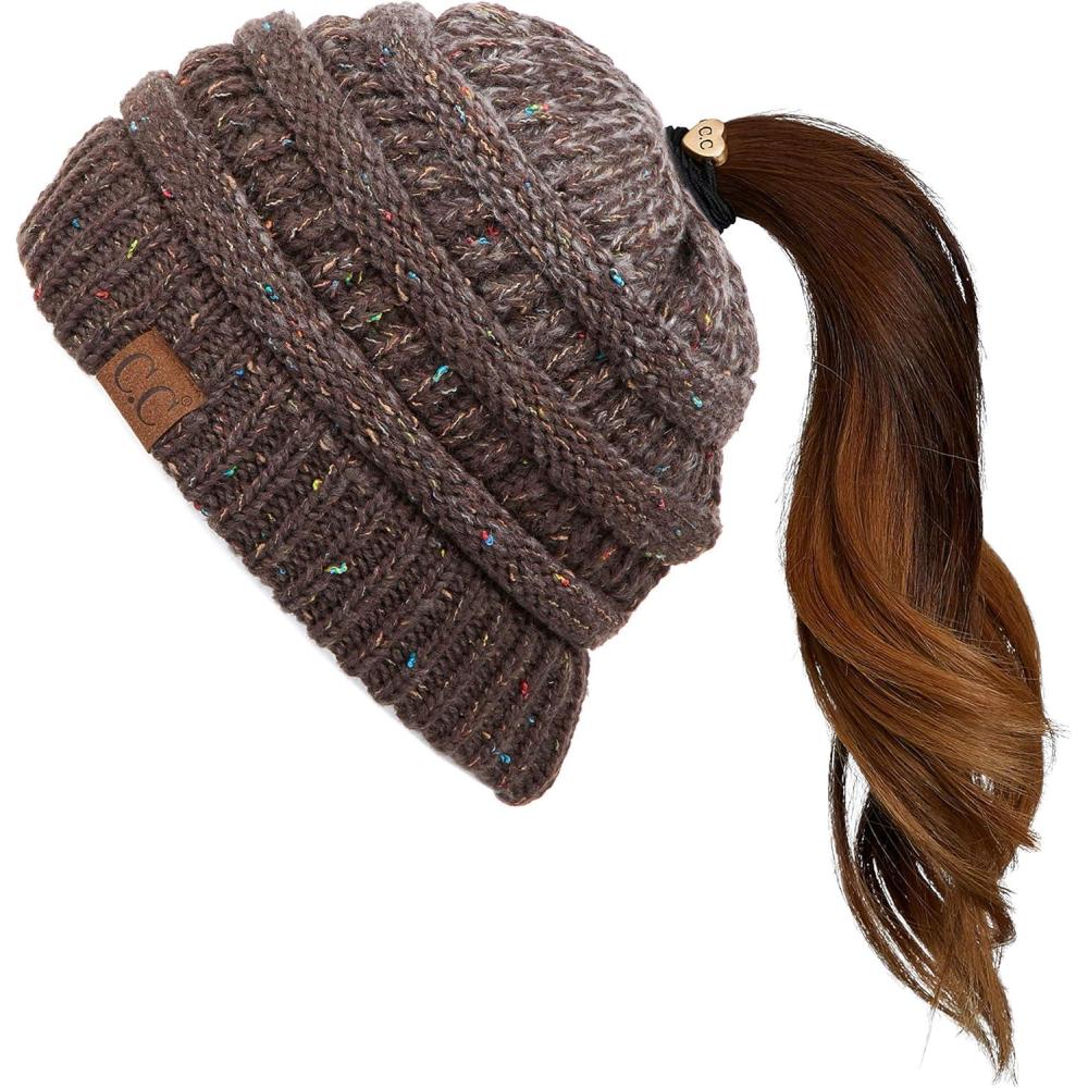 imageCC Ribbed Confetti Knit Beanie Tail Hat for Adult MB33Brown Ombre