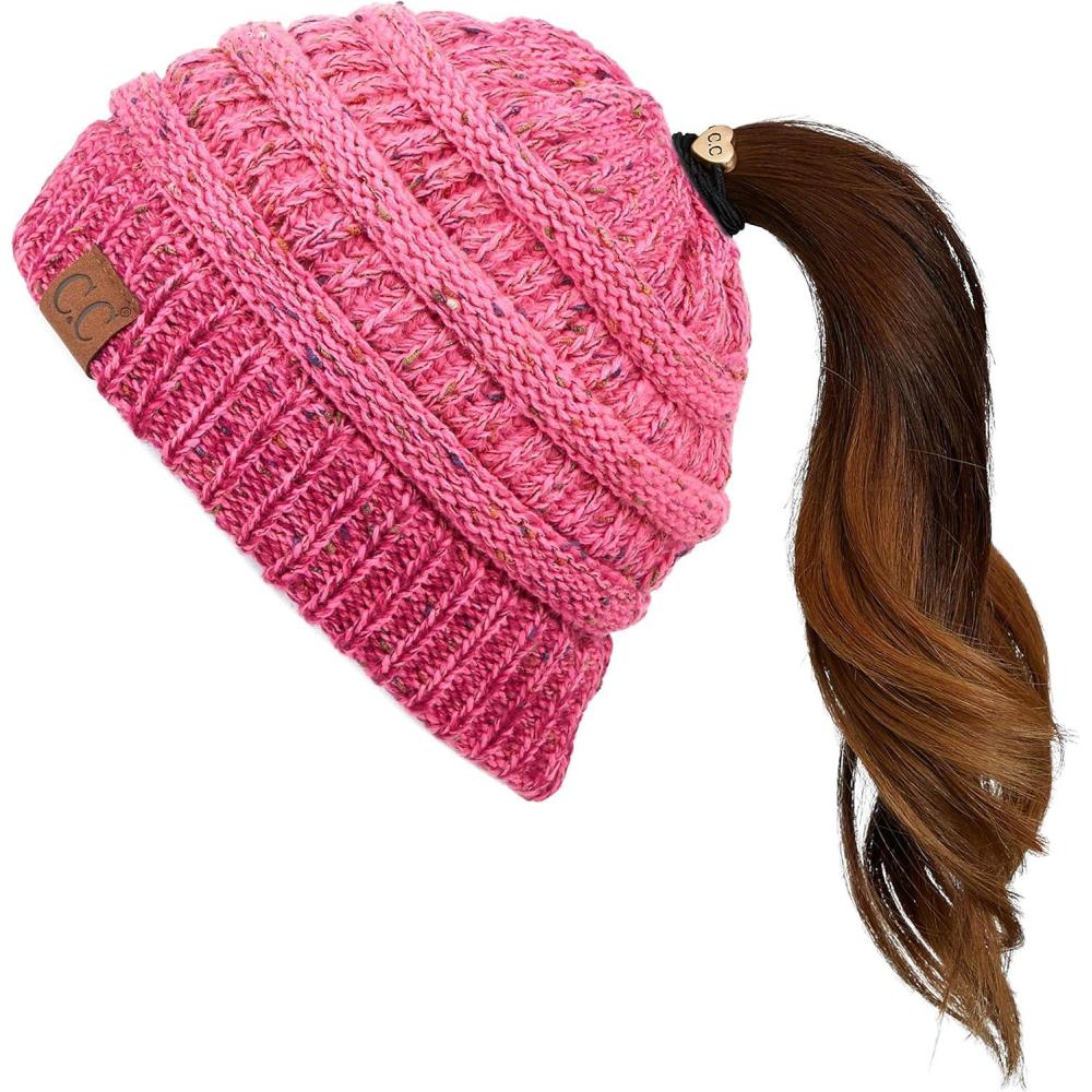 imageCC Ribbed Confetti Knit Beanie Tail Hat for Adult MB33Bubblegumpink Ombre