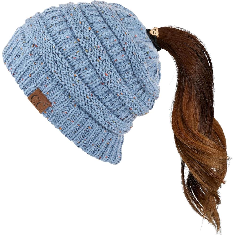 imageCC Ribbed Confetti Knit Beanie Tail Hat for Adult MB33Denim