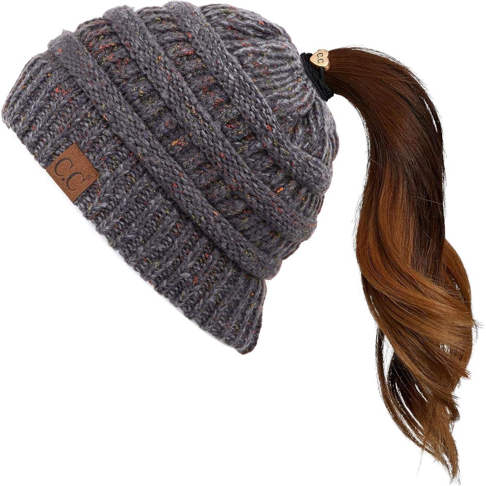 imageCC Ribbed Confetti Knit Beanie Tail Hat for Adult MB33Dkmelgrey Ombre