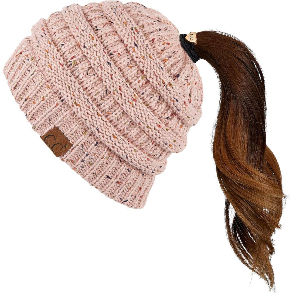 imageCC Ribbed Confetti Knit Beanie Tail Hat for Adult MB33Indi Pink