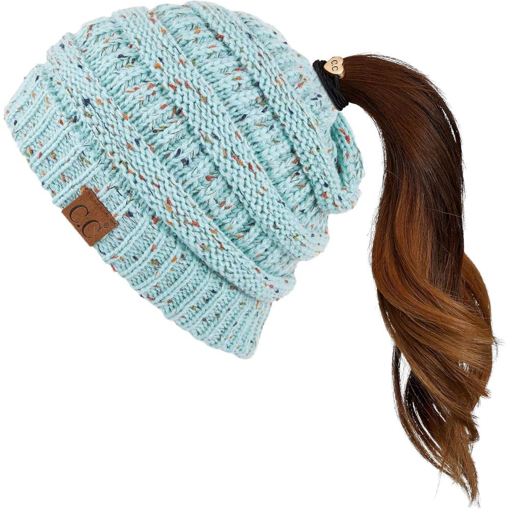 imageCC Ribbed Confetti Knit Beanie Tail Hat for Adult MB33Mint