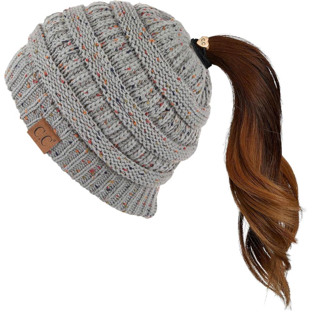 imageCC Ribbed Confetti Knit Beanie Tail Hat for Adult MB33Natual Grey