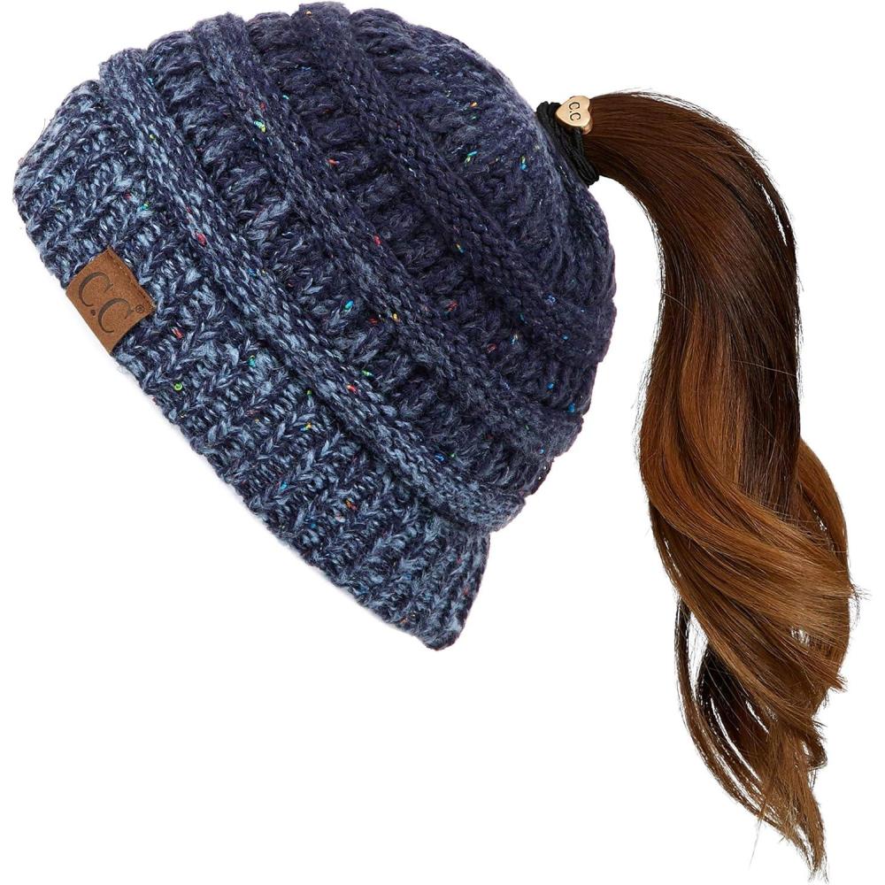 imageCC Ribbed Confetti Knit Beanie Tail Hat for Adult MB33Navy Ombre