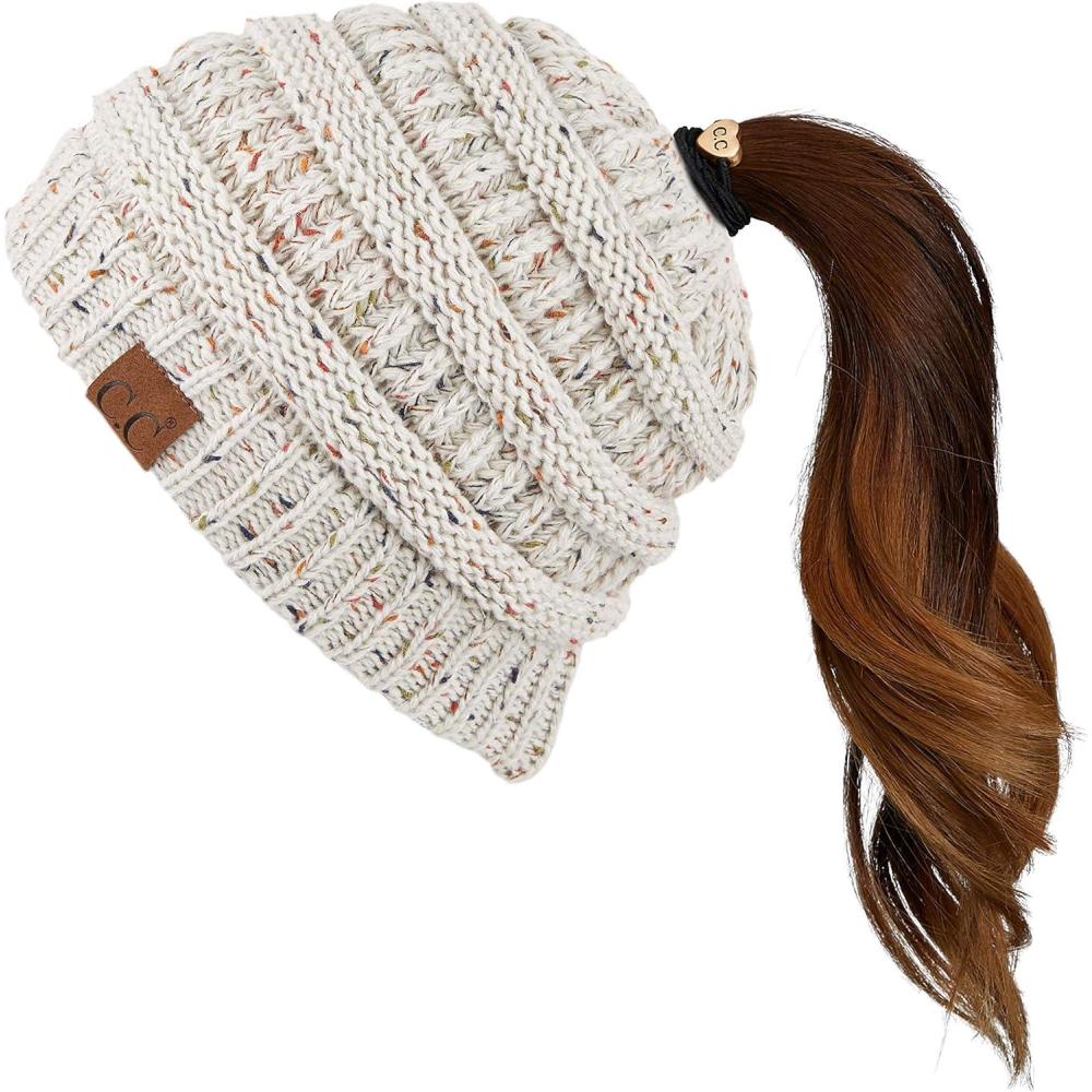 imageCC Ribbed Confetti Knit Beanie Tail Hat for Adult MB33Oatmeal