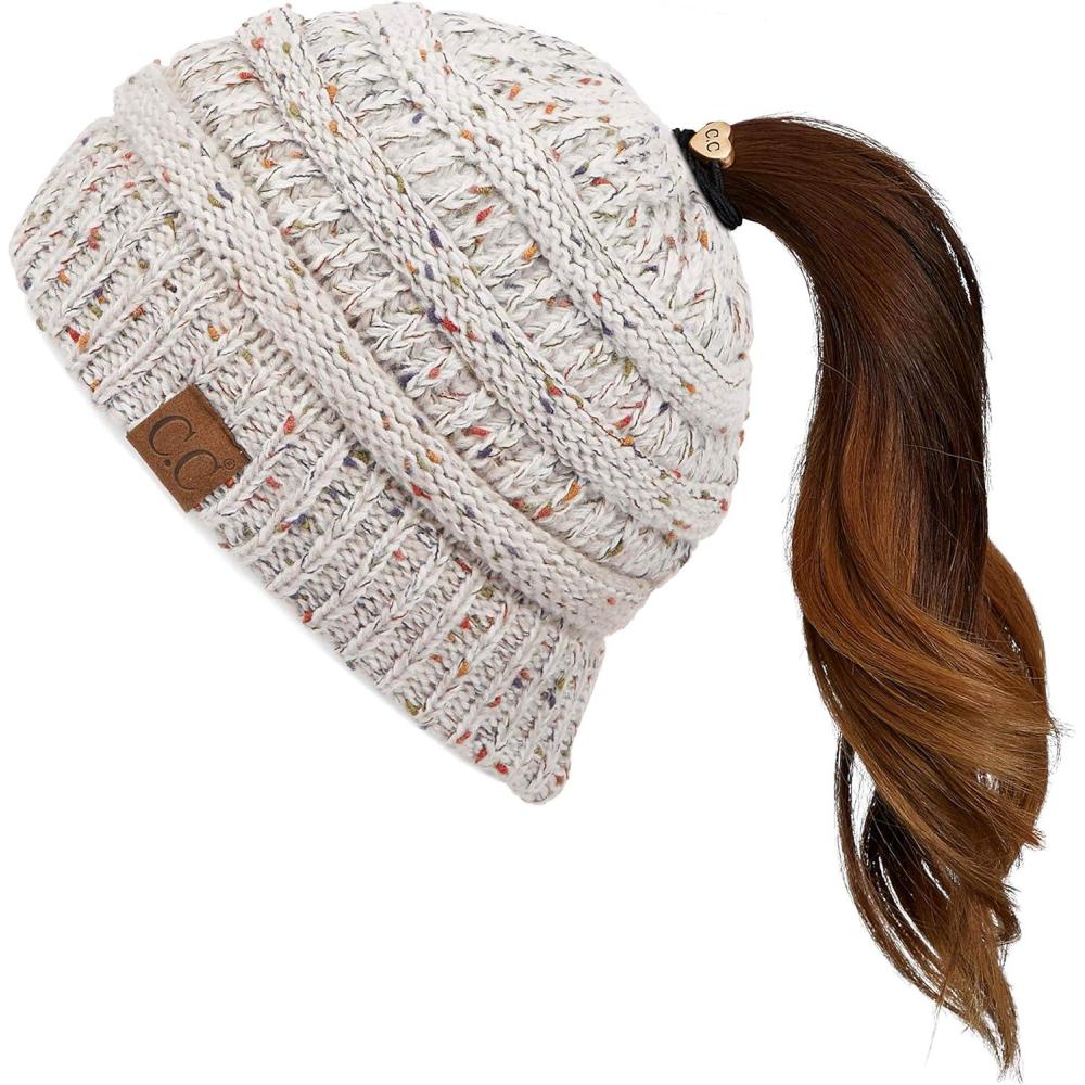 imageCC Ribbed Confetti Knit Beanie Tail Hat for Adult MB33Oatmeal Ombre