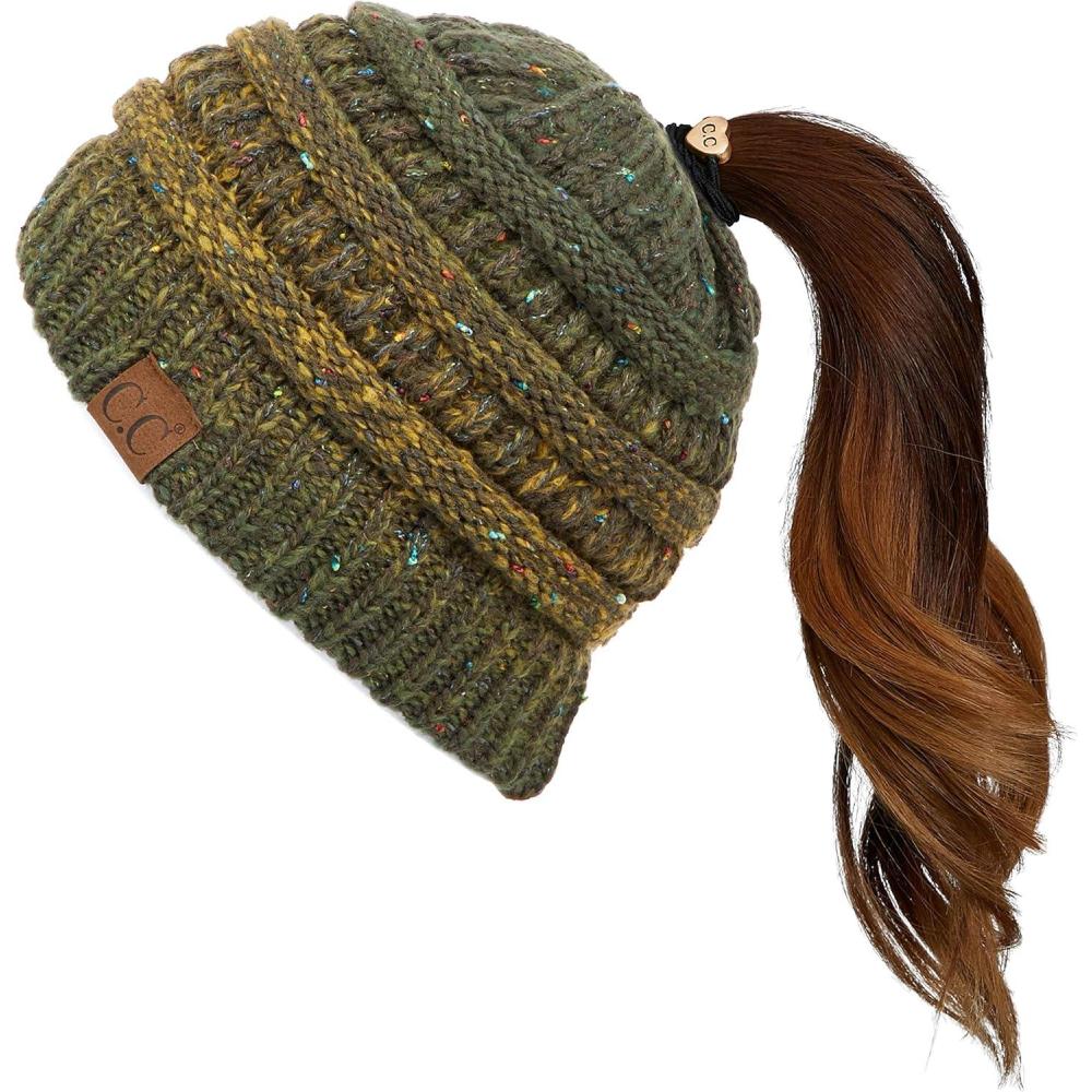 imageCC Ribbed Confetti Knit Beanie Tail Hat for Adult MB33Olive Ombre