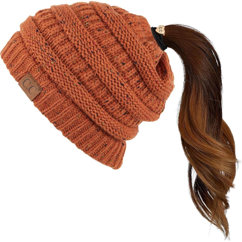 imageCC Ribbed Confetti Knit Beanie Tail Hat for Adult MB33Rust