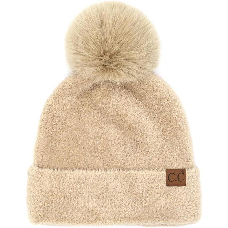 imageCC Sequin Pom Beanie for Women  Acrylic Stretchable Soft Warm Knit Winter Skully Hat with Yarn PomTerrybeige