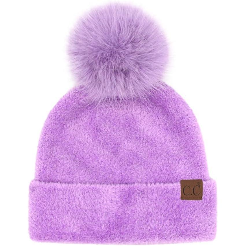 imageCC Sequin Pom Beanie for Women  Acrylic Stretchable Soft Warm Knit Winter Skully Hat with Yarn PomTerrylavender