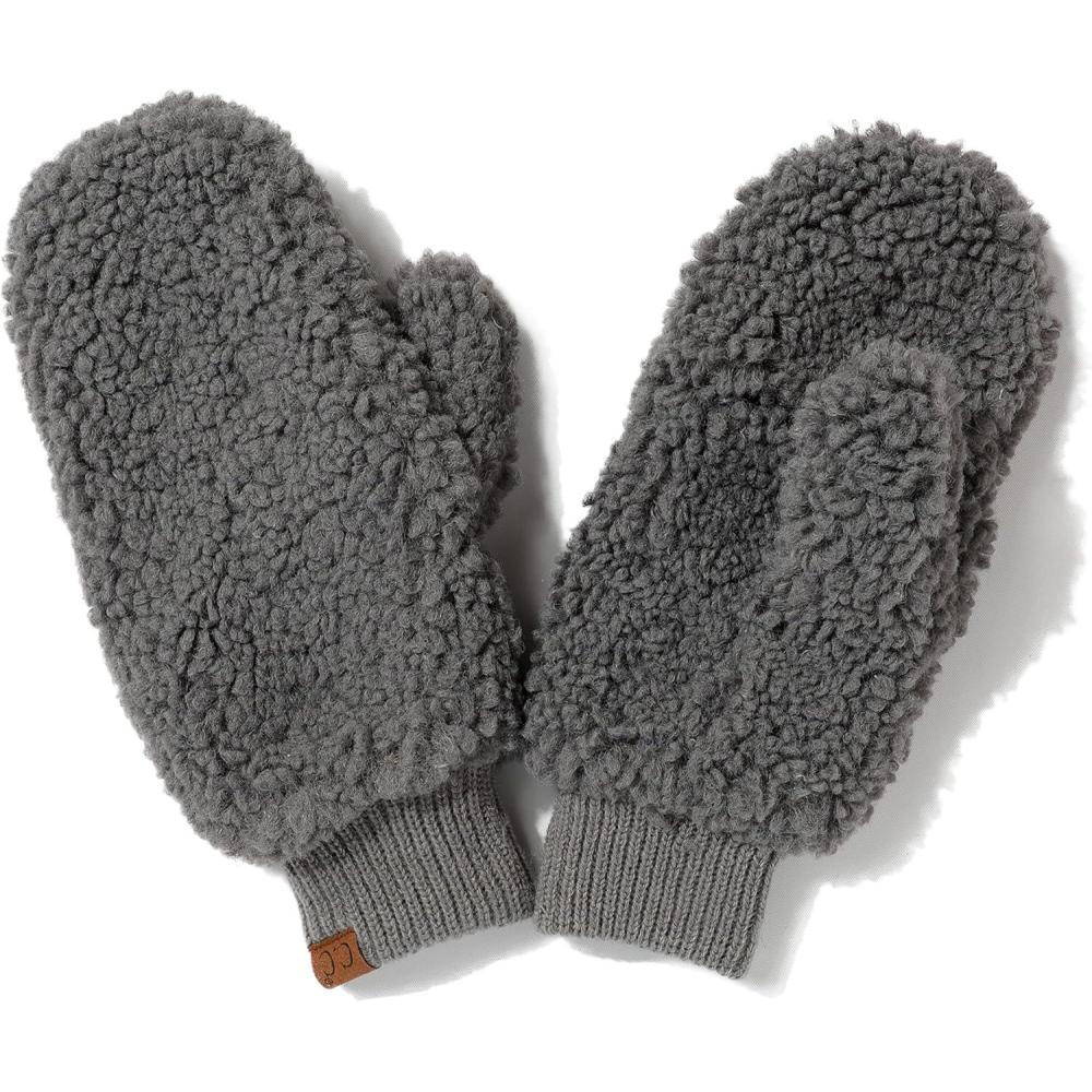 imageCC Sherpa Cuff Beanie Hat Suede Logo and Sherpa Mitten Gloves HAT008MT008Grey Mitten