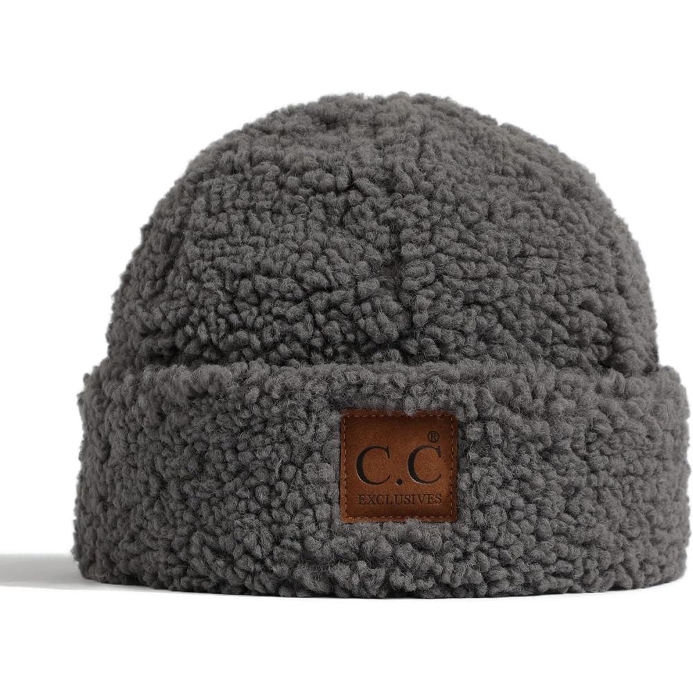 imageCC Sherpa Cuff Beanie Hat Suede Logo and Sherpa Mitten Gloves HAT008MT008Greybeanie