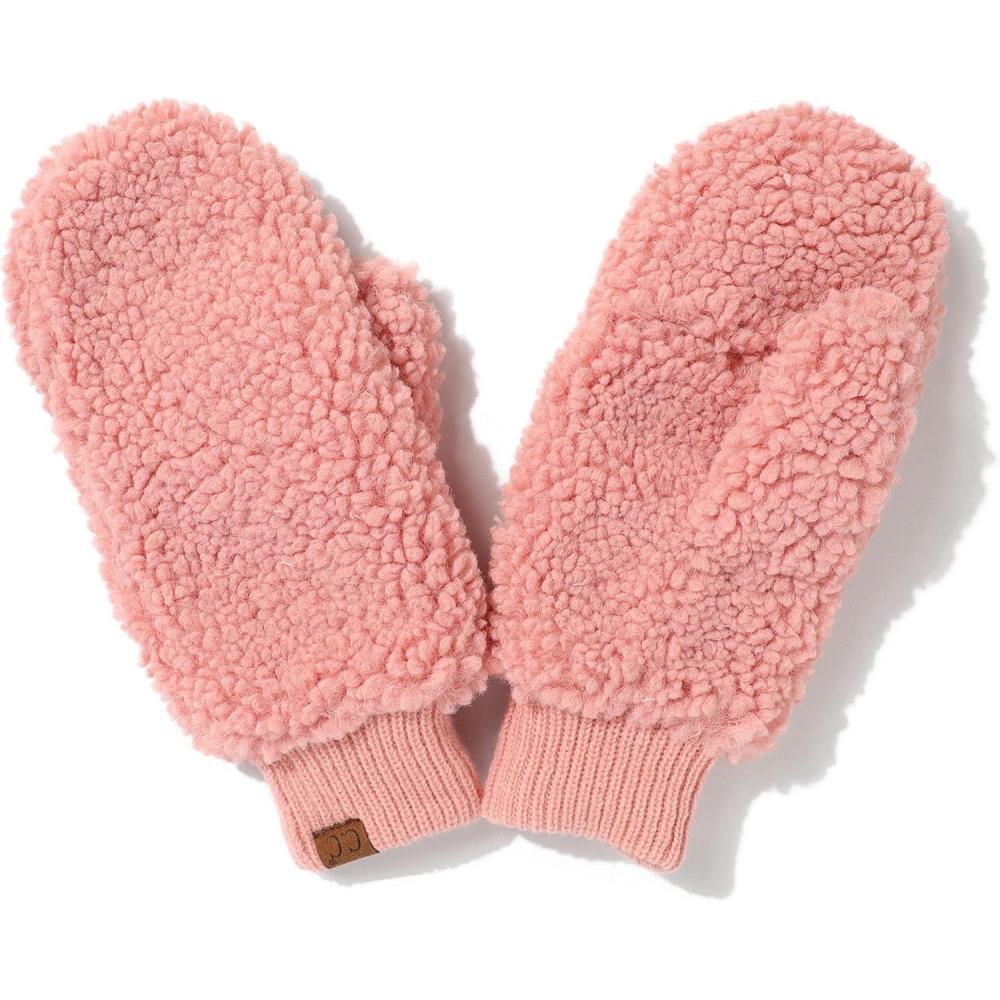 imageCC Sherpa Cuff Beanie Hat Suede Logo and Sherpa Mitten Gloves HAT008MT008Rose Mitten