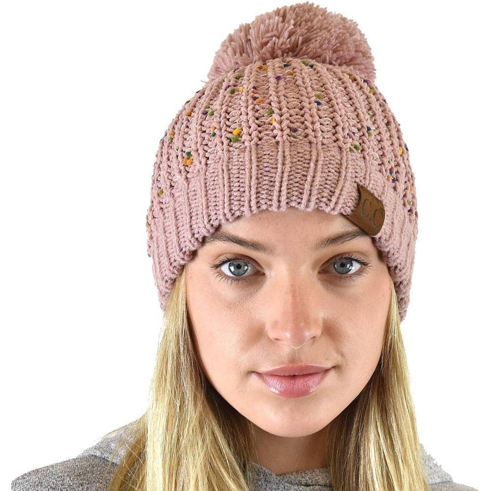 imageCC Soft Winter Warm Confetti Knit Chenille Pom Beanie HatRose