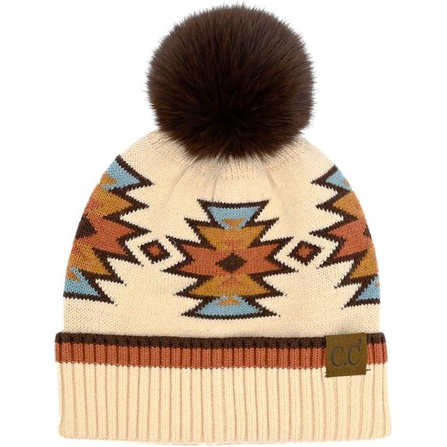imageCC Southwest Pattern Pom Beanie for WomenAztecbeige