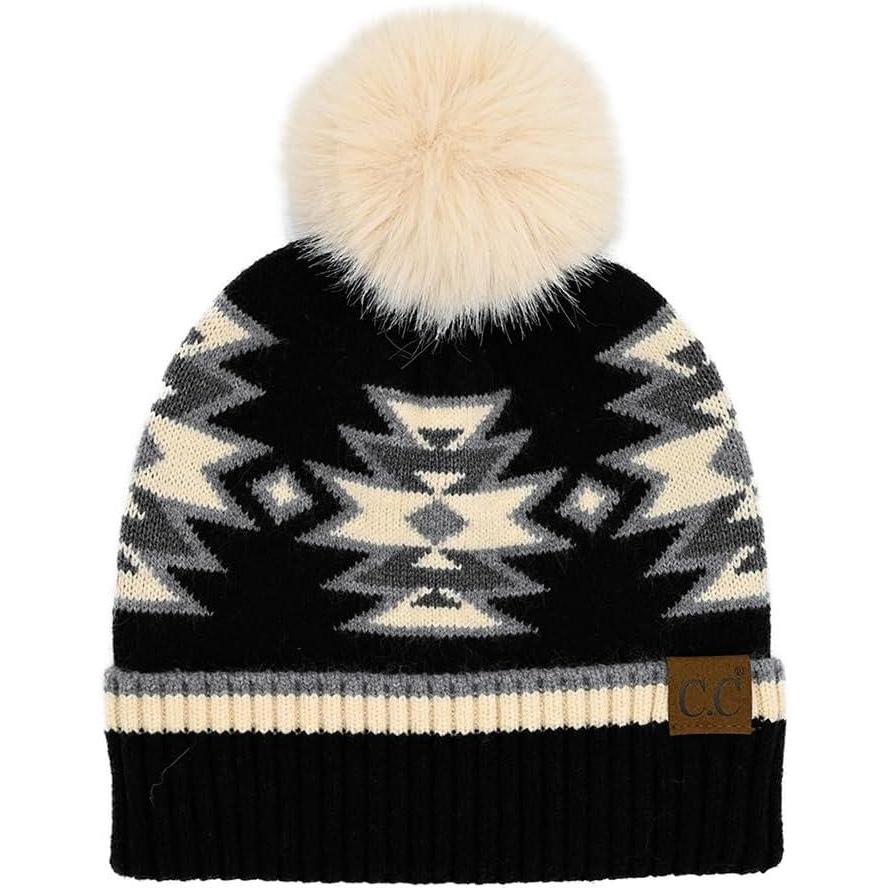 imageCC Southwest Pattern Pom Beanie for WomenAztecblack