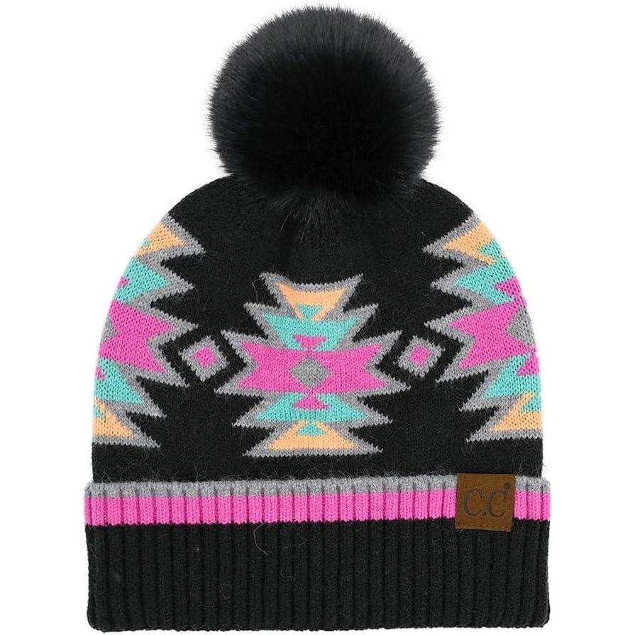 imageCC Southwest Pattern Pom Beanie for WomenAztecblack Multi