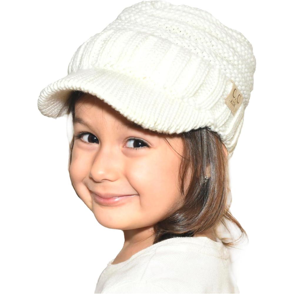 imageCC Toddler Trendy Warm Oversized Chunky Soft Oversized Ribbed Slouchy Knit Hat with Visor BrimIvory