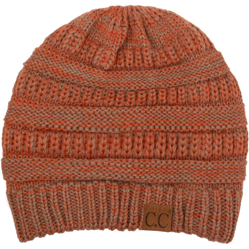 imageCC Trendy Warm Chunky Soft Stretch Cable Knit Beanie2 Tone Burnt Orange