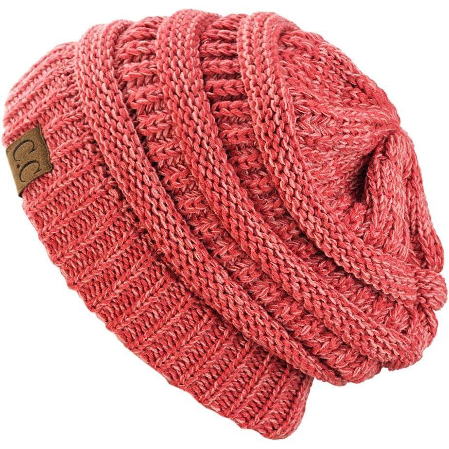 imageCC Trendy Warm Chunky Soft Stretch Cable Knit Beanie2 Tone Coral
