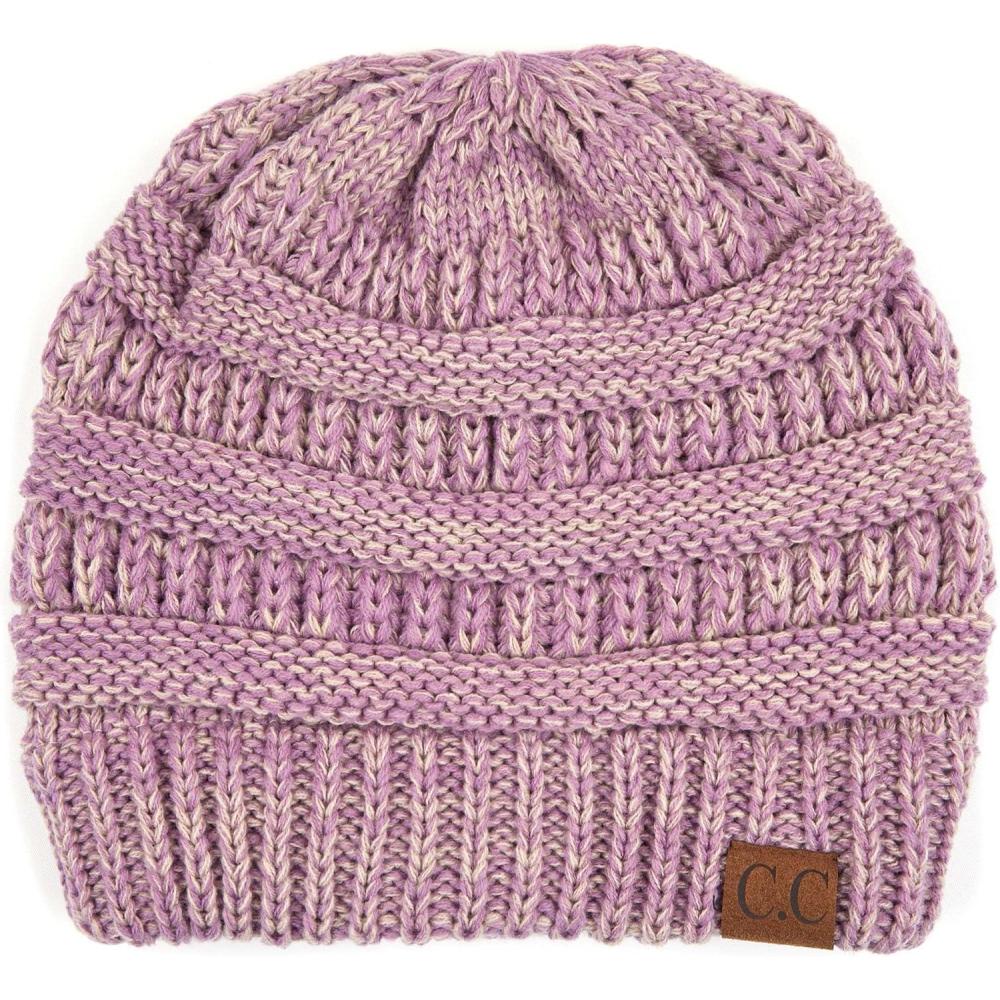 imageCC Trendy Warm Chunky Soft Stretch Cable Knit Beanie2 Tone LilacDark Beige