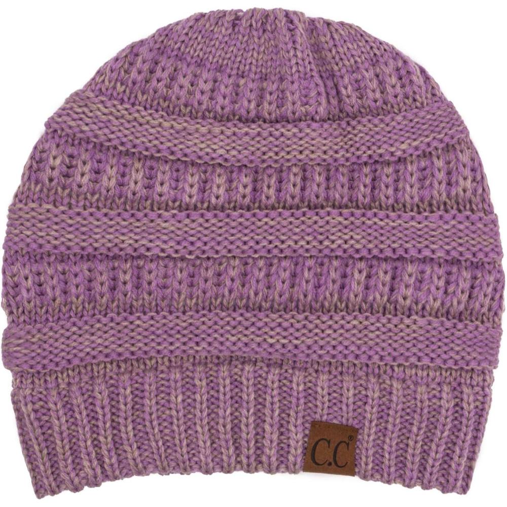 imageCC Trendy Warm Chunky Soft Stretch Cable Knit Beanie2 Tone LilacDk Beige
