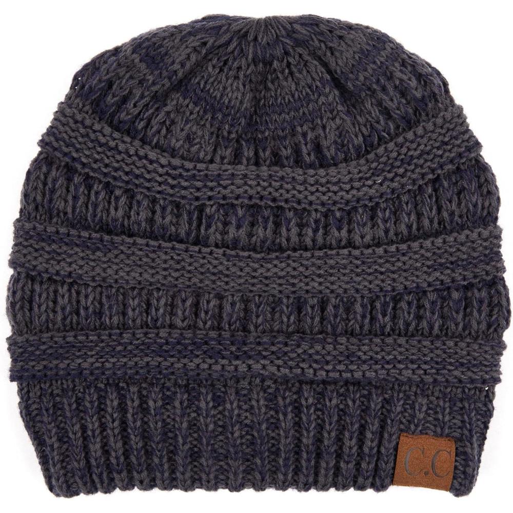 imageCC Trendy Warm Chunky Soft Stretch Cable Knit Beanie2 Tone NavyGrey