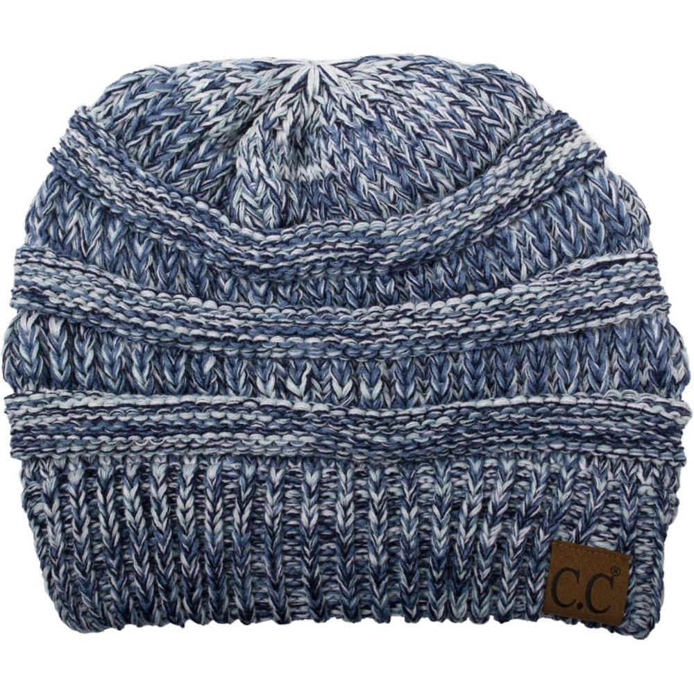 imageCC Trendy Warm Chunky Soft Stretch Cable Knit Beanie3 Tone Denim