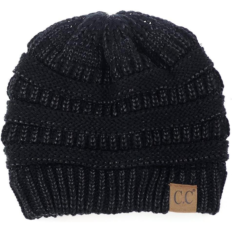 imageCC Trendy Warm Chunky Soft Stretch Cable Knit BeanieBlack Metallic