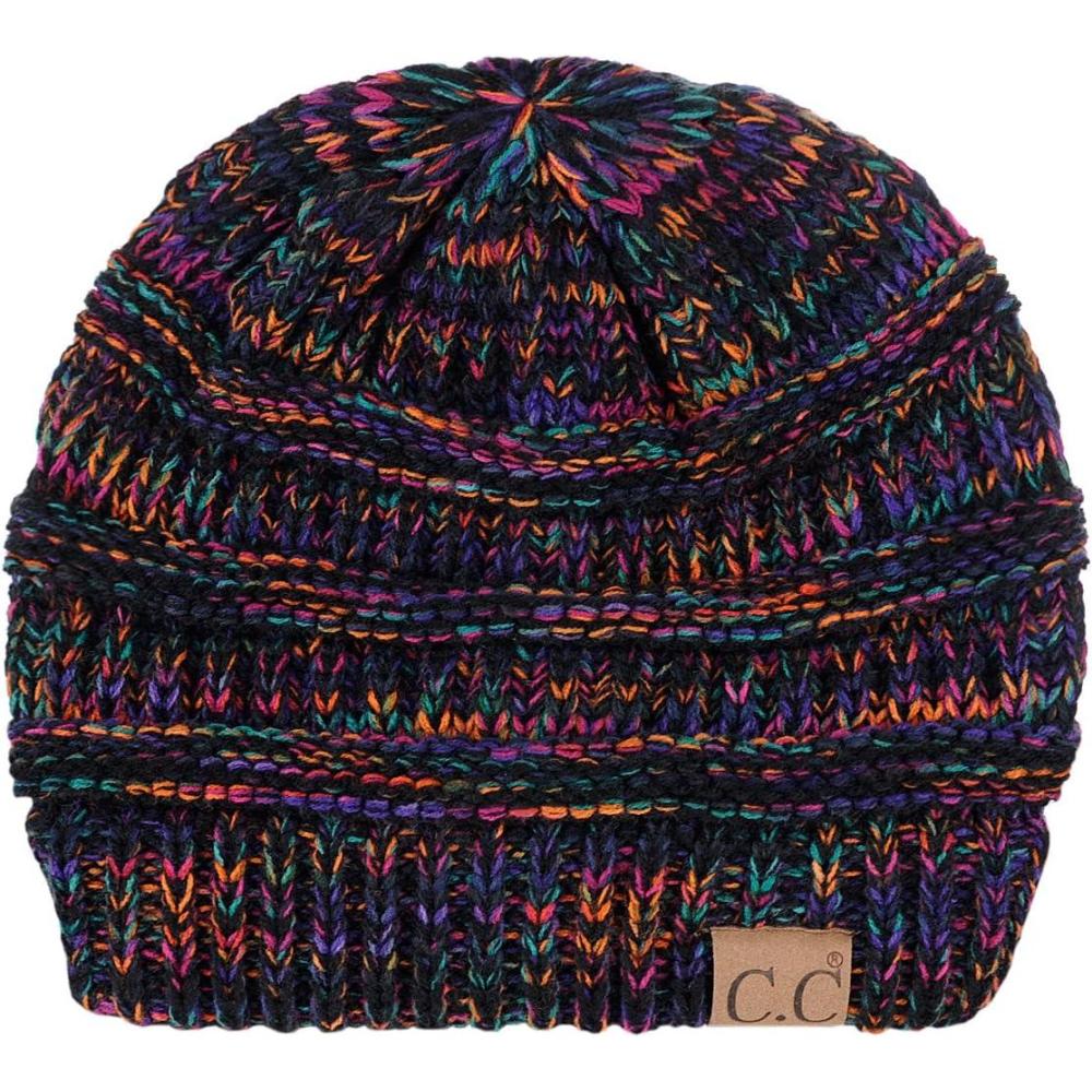 imageCC Trendy Warm Chunky Soft Stretch Cable Knit BeanieBlack Multi