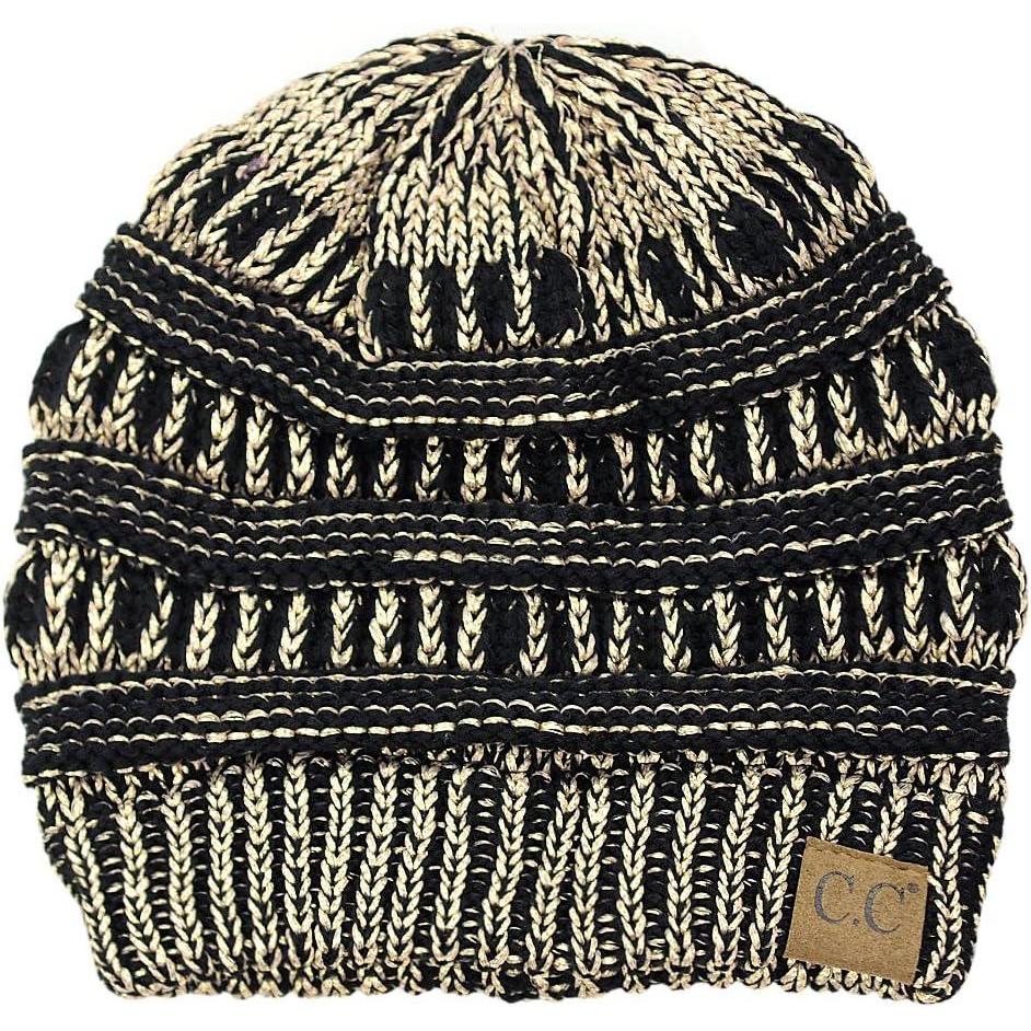 imageCC Trendy Warm Chunky Soft Stretch Cable Knit BeanieBlackMet Gold