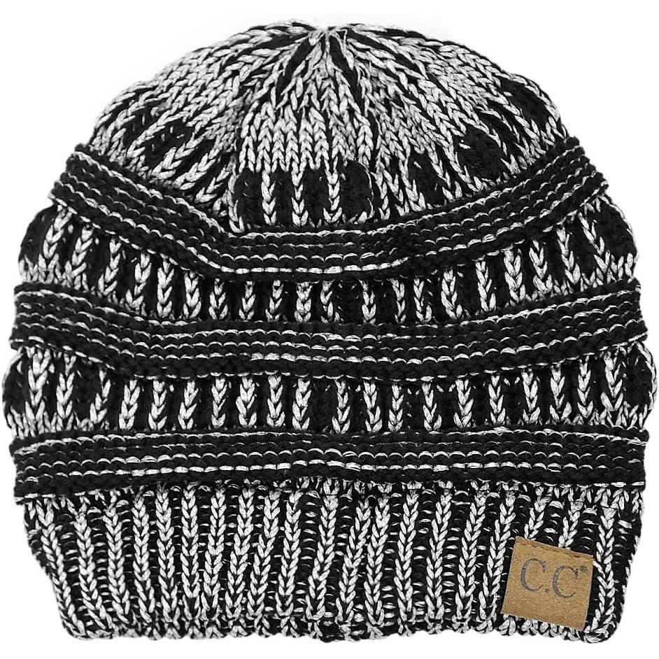 imageCC Trendy Warm Chunky Soft Stretch Cable Knit BeanieBlackMet Silver